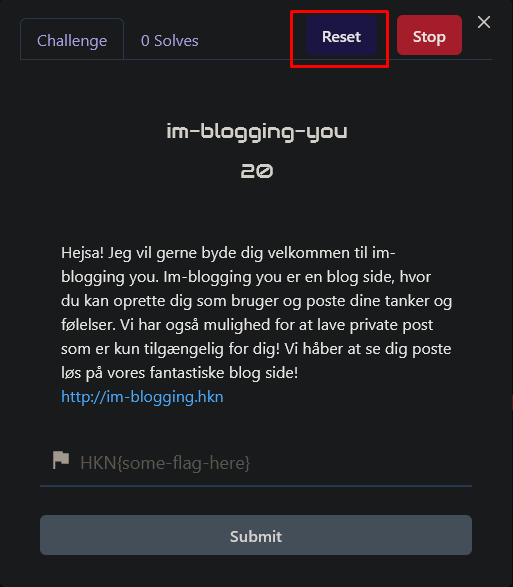 Reset button on Haaukins